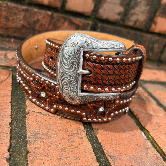 RANGER BELT COMPANY Western Style Stars and Hide Size 30” Hand Tooled  Leather - Picture 4 of 13